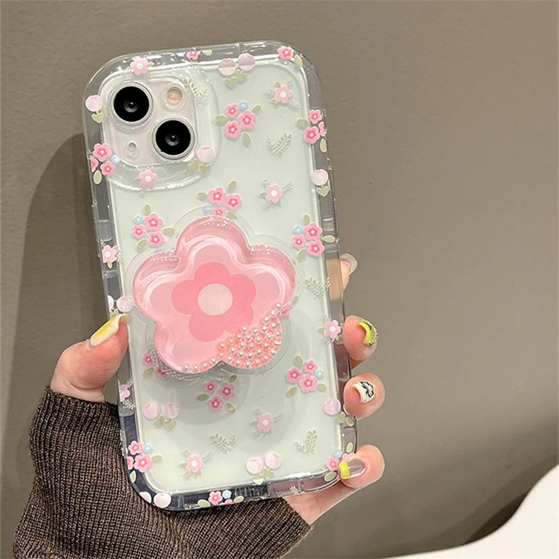 Pink Flower iPhone Case w/ Holder – Mermaid Case