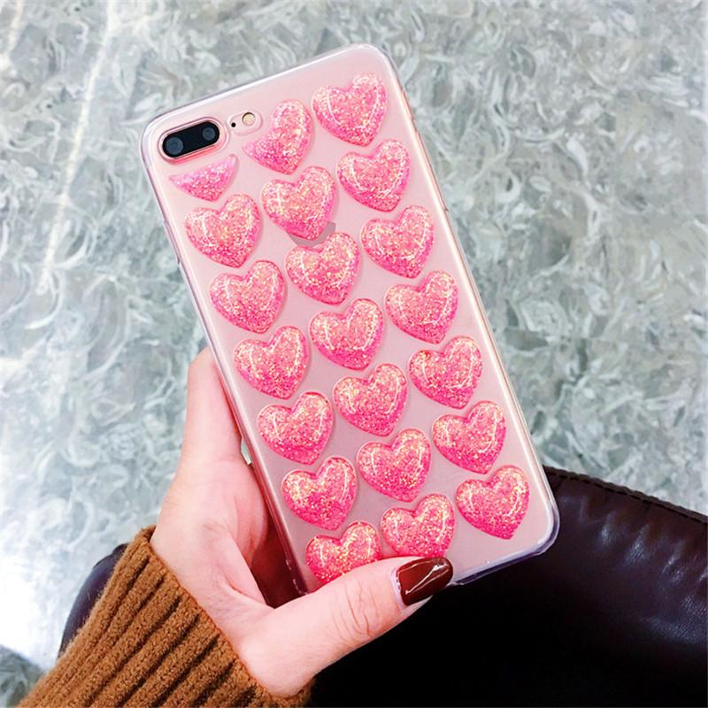 Love Heart Glitter Transparent iPhone Case