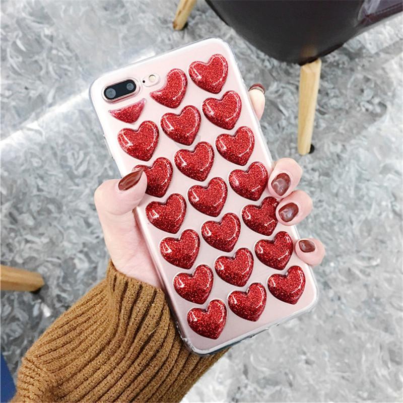 Love Heart Glitter Transparent iPhone Case