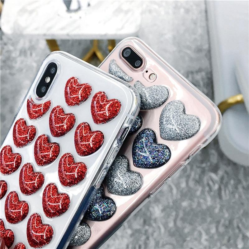 Love Heart Glitter Transparent iPhone Case