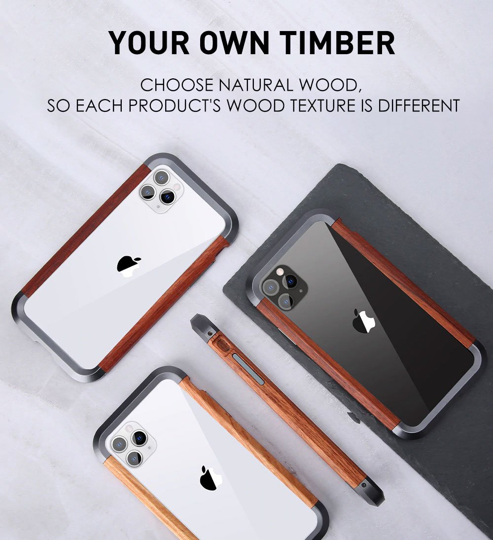 Aluminum Metal + Wood Bumper iPhone Case