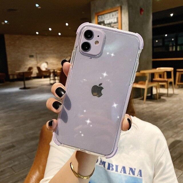 OWM Custodia per iPhone 14 Pro Max con retro trasparente glitterato e stella scintillante, antiurto, in silicone, sottile, per donne e ragazze, per iPhone 14 Pro Max (bianco