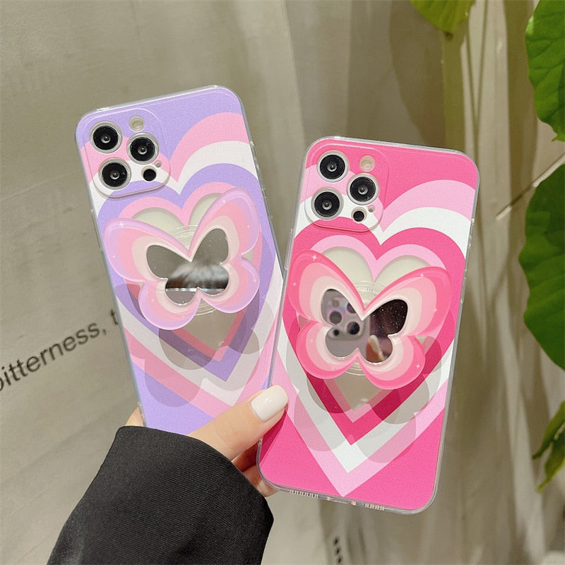 Heart Butterfly Mirror Holder iPhone Case