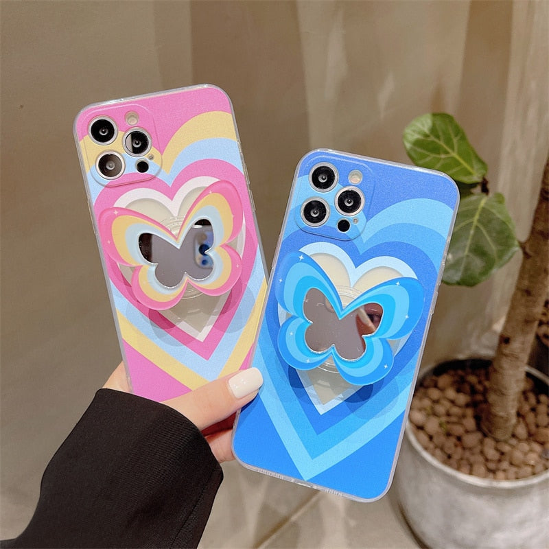 Heart Butterfly Mirror Holder iPhone Case