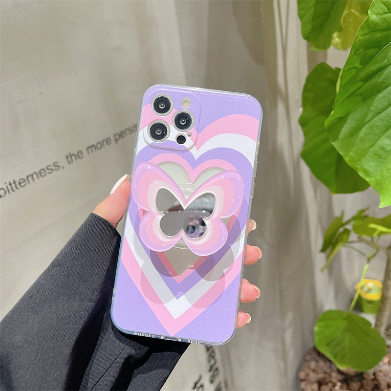 Heart Butterfly Mirror Holder iPhone Case