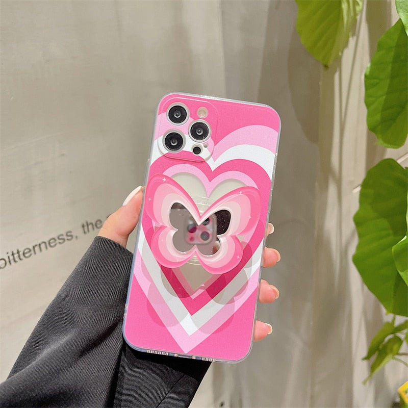 Heart Butterfly Mirror Holder iPhone Case