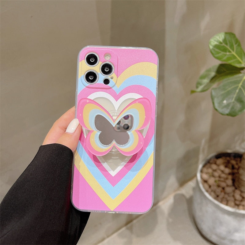 Heart Butterfly Mirror Holder iPhone Case