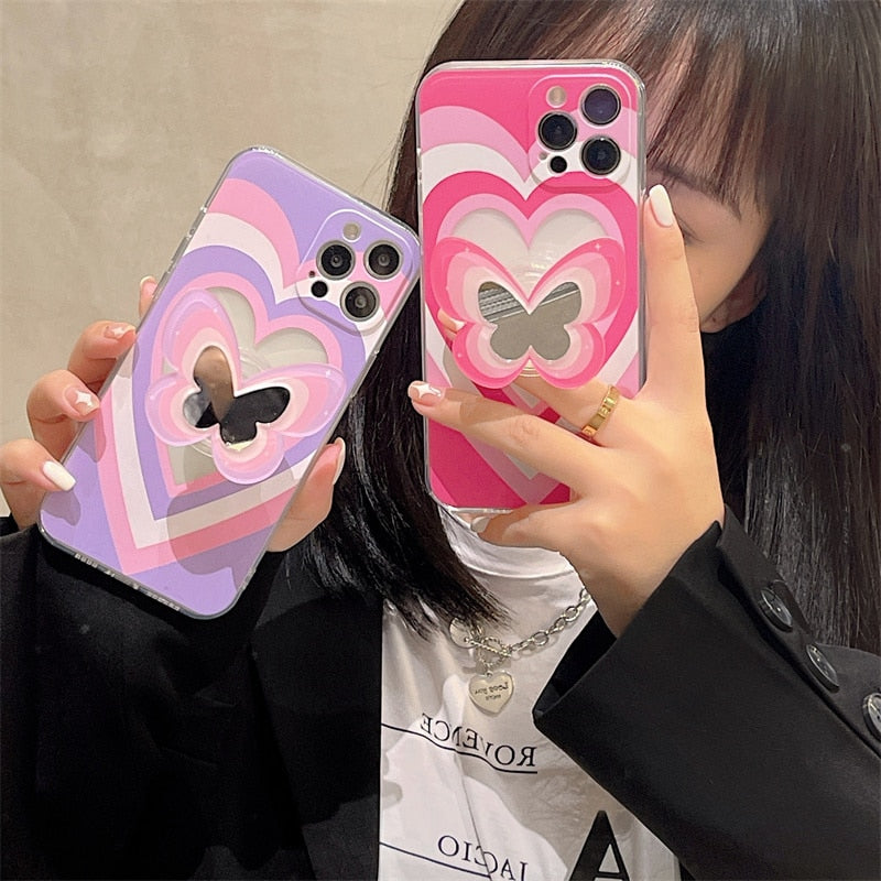 Heart Butterfly Mirror Holder iPhone Case