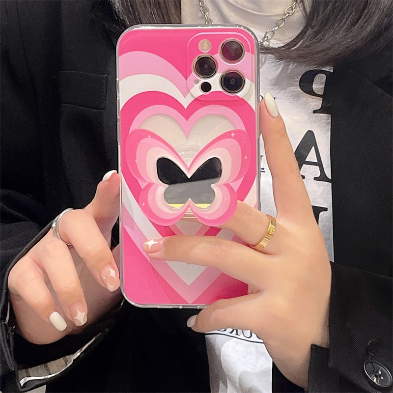 Heart Butterfly Mirror Holder iPhone Case