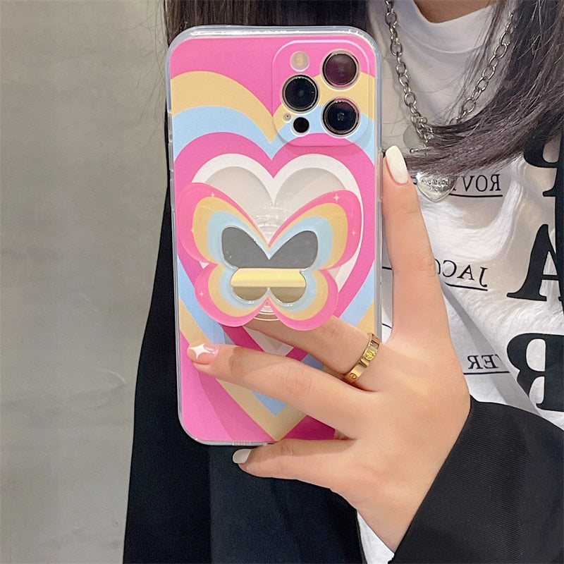 Heart Butterfly Mirror Holder iPhone Case