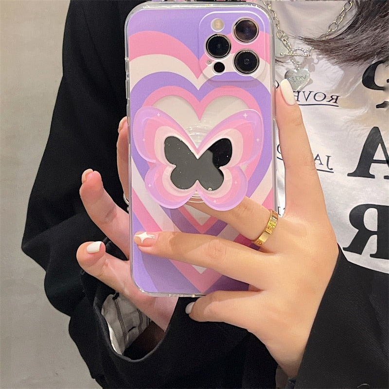 Heart Butterfly Mirror Holder iPhone Case