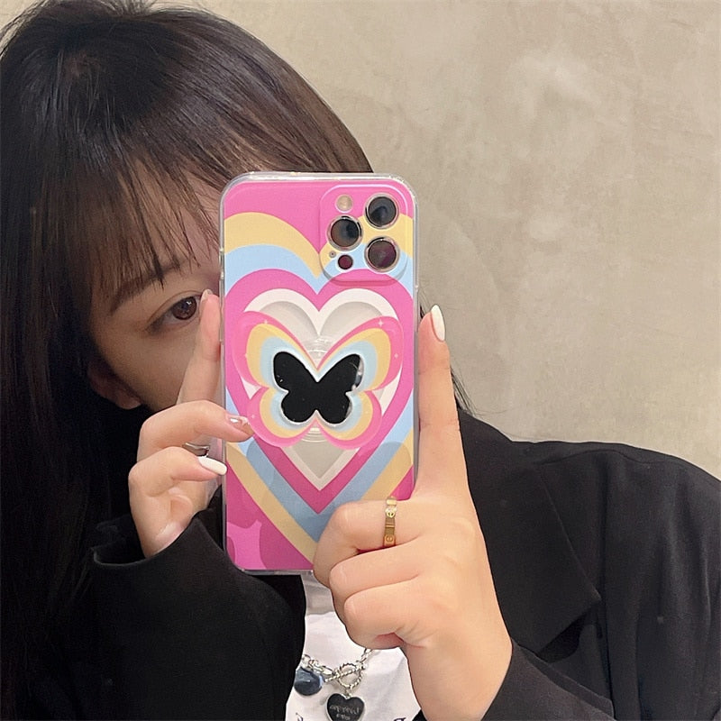 Heart Butterfly Mirror Holder iPhone Case