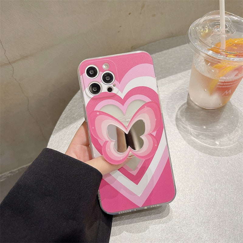 Heart Butterfly Mirror Holder iPhone Case