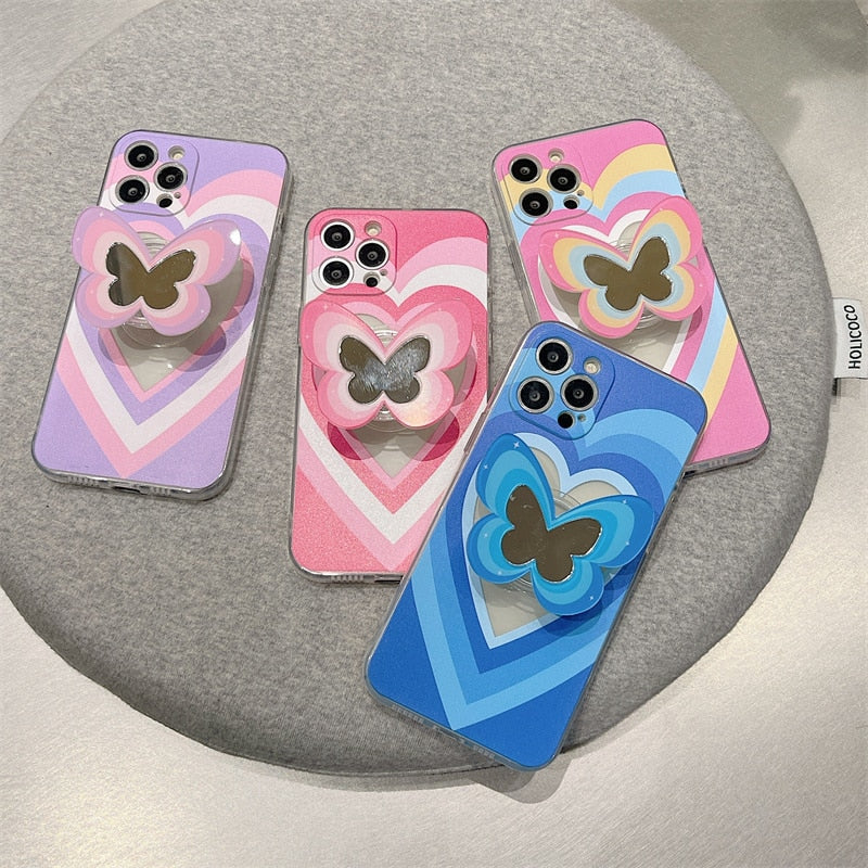 Heart Butterfly Mirror Holder iPhone Case