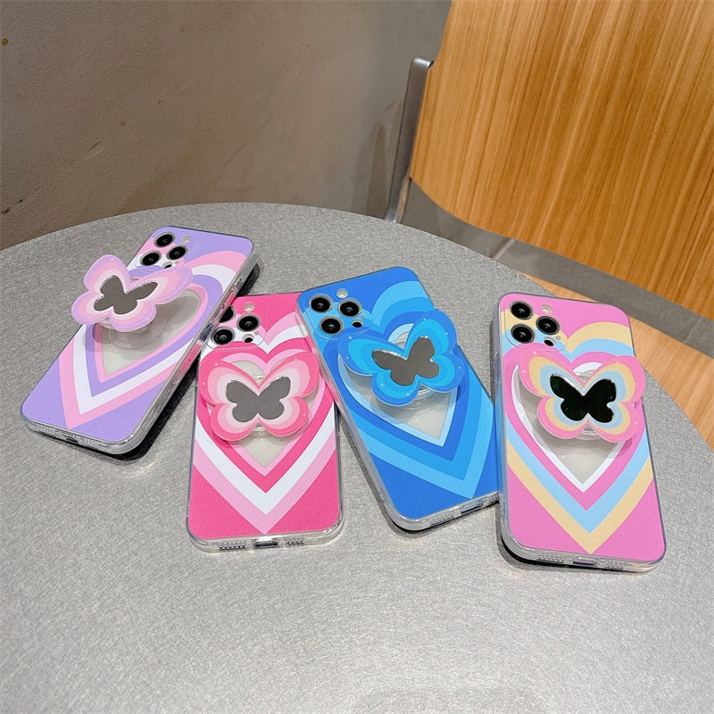 Heart Butterfly Mirror Holder iPhone Case