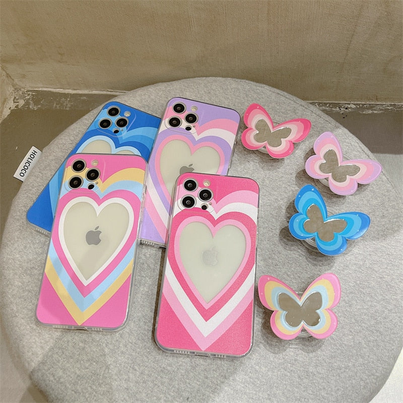 Heart Butterfly Mirror Holder iPhone Case