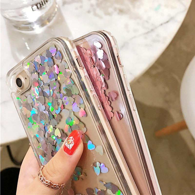 Transparent Heart Quicksand iPhone Case