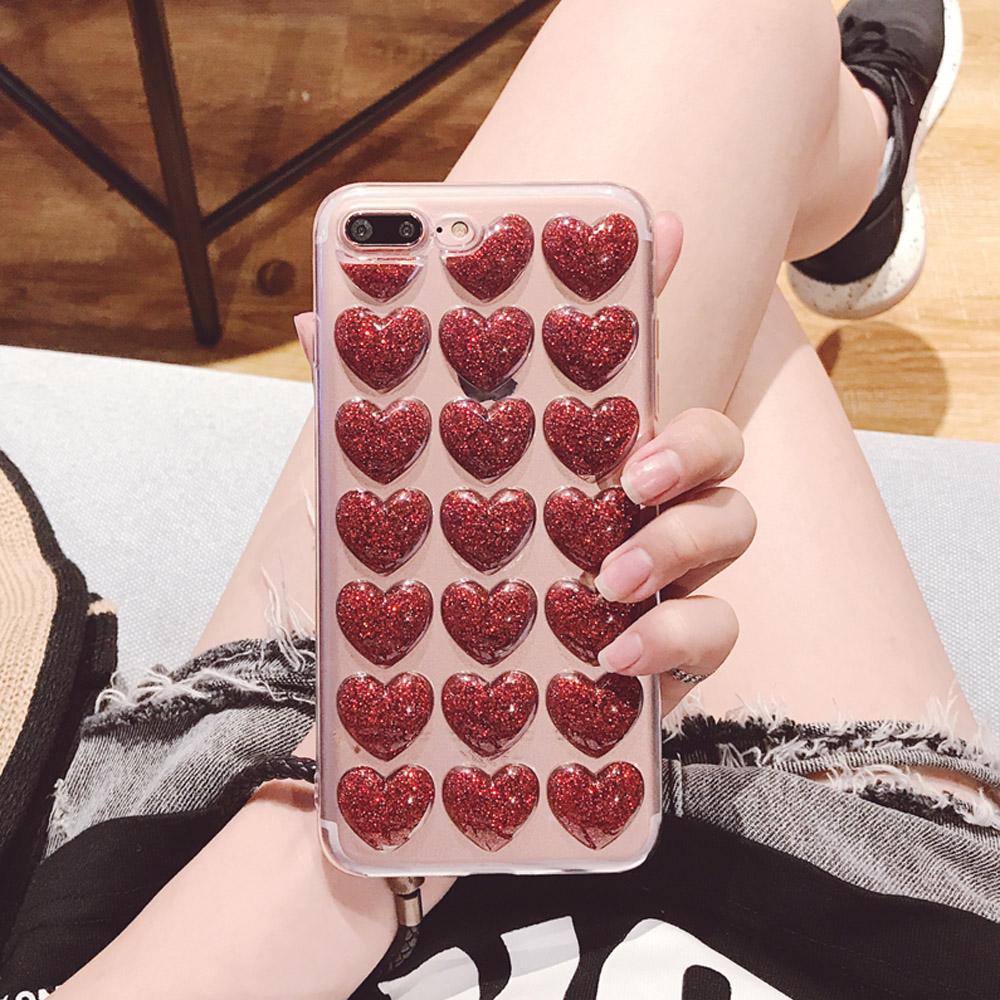 Love Heart Glitter Transparent iPhone Case
