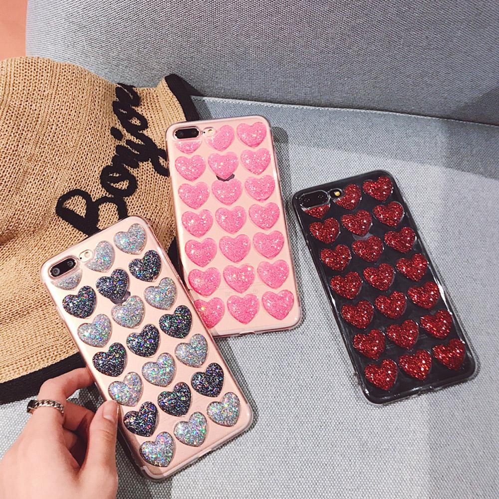 Love Heart Glitter Transparent iPhone Case