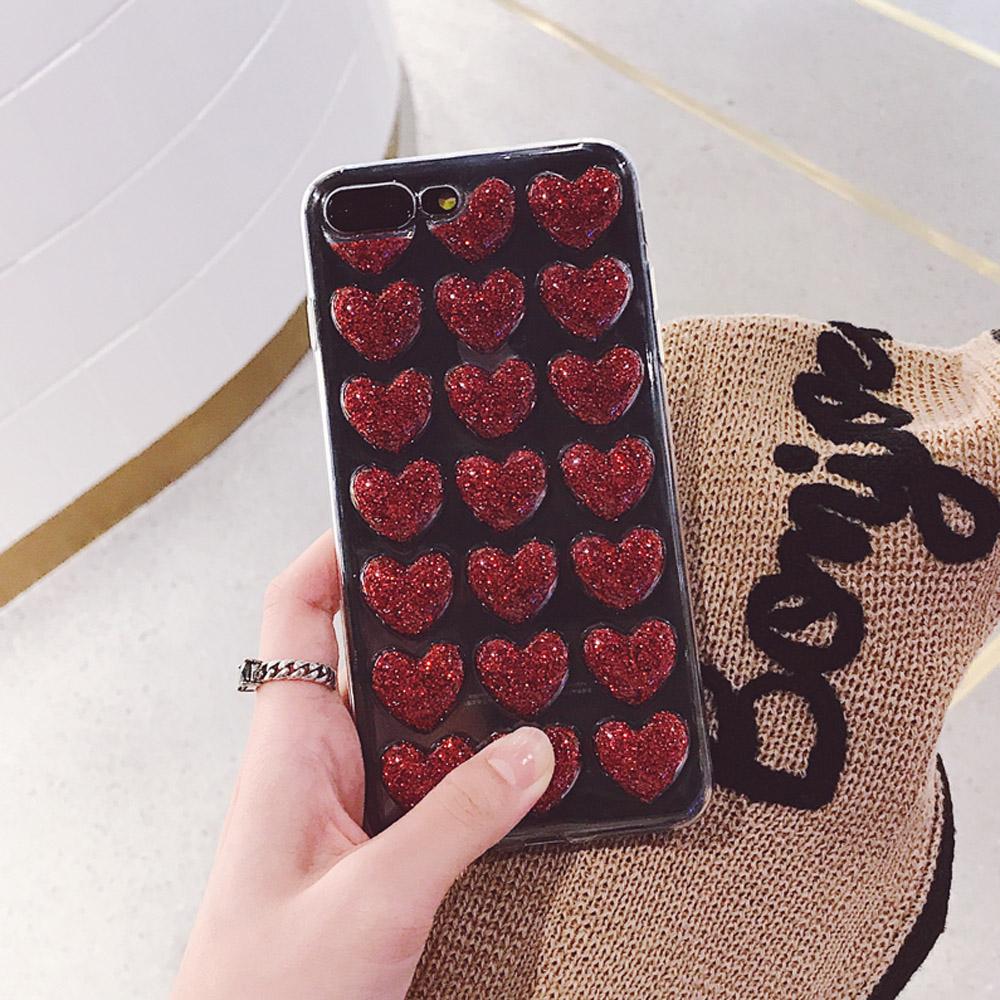 Love Heart Glitter Transparent iPhone Case