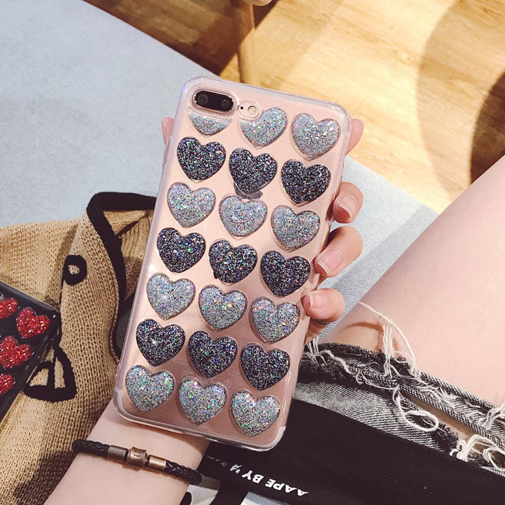Love Heart Glitter Transparent iPhone Case