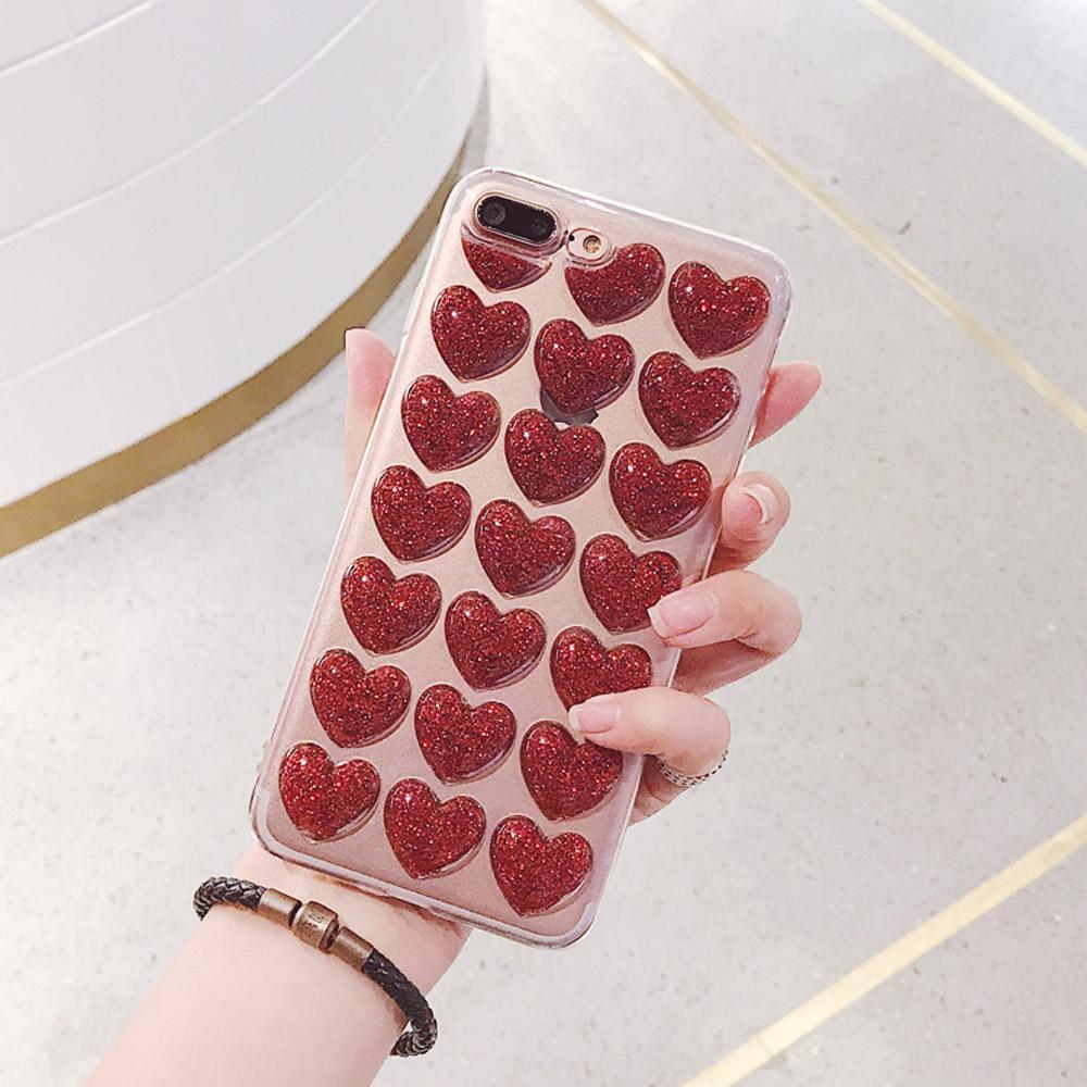 Love Heart Glitter Transparent iPhone Case