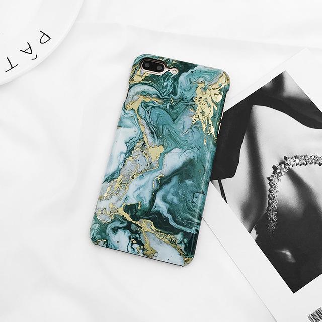 Black & Green Hard Marble iPhone Case