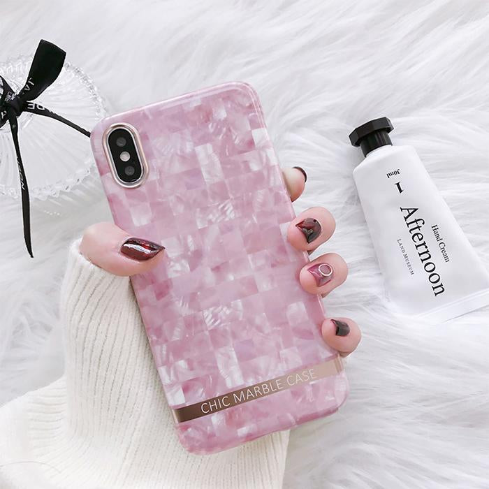 Pink Plaid Marble iPhone Case