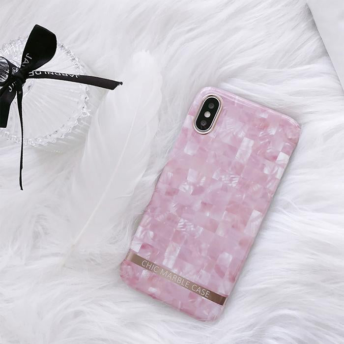 Pink Plaid Marble iPhone Case