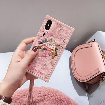 Embroidery Flamingo Pink iPhone Case