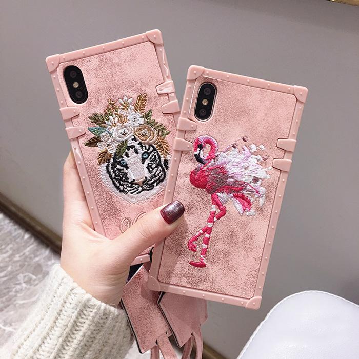 Embroidery Flamingo Pink iPhone Case