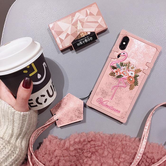 Embroidery Flamingo Pink iPhone Case