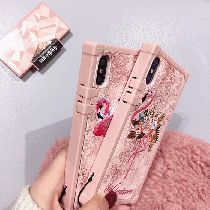 Embroidery Flamingo Pink iPhone Case