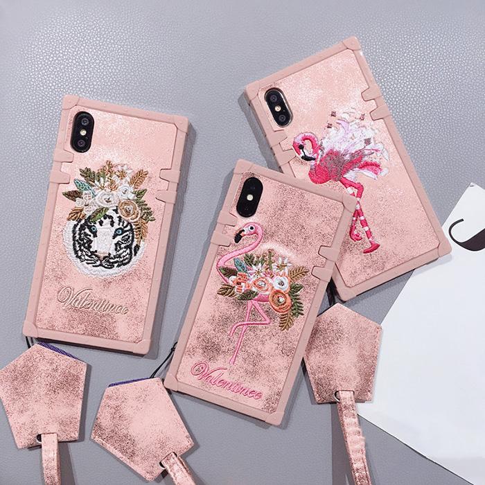 Embroidery Flamingo Pink iPhone Case