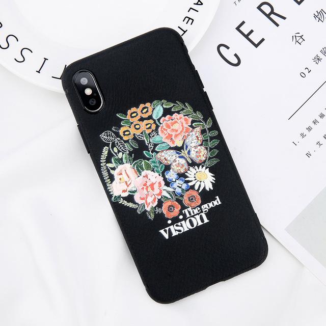 Embroidery Flower Bee Butterfly iPhone Case