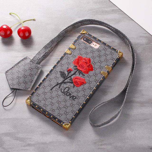 Embroidery Rose Square iPhone Case