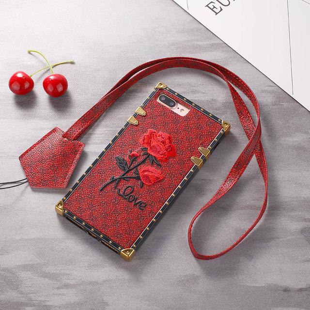 Embroidery Rose Square iPhone Case