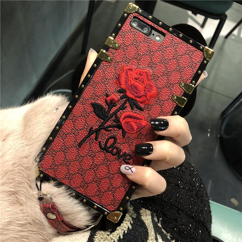 Embroidery Rose Square iPhone Case