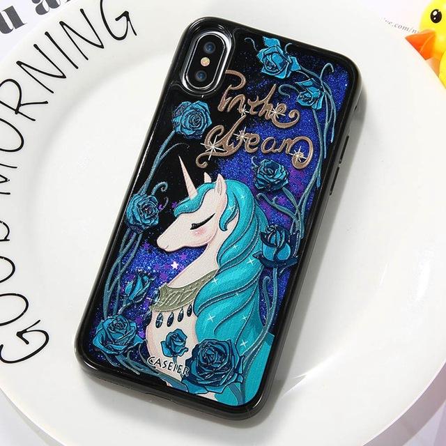 Cute Unicorn & Flamingo Quicksand iPhone Case