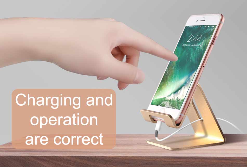 Aluminum Cell Phone Stand with Anti-Slip Base and Convenient Charging Port