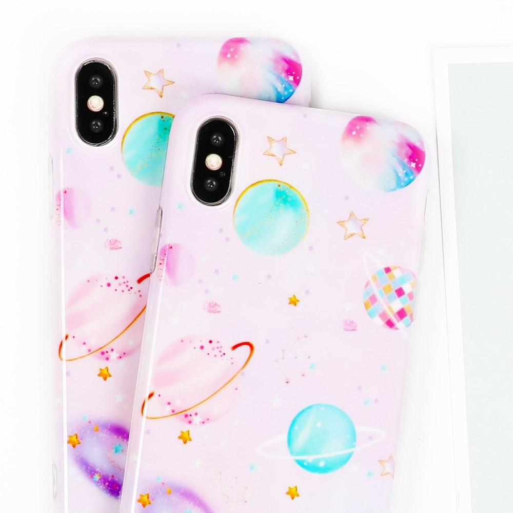 Pink Planets in Space iPhone Case