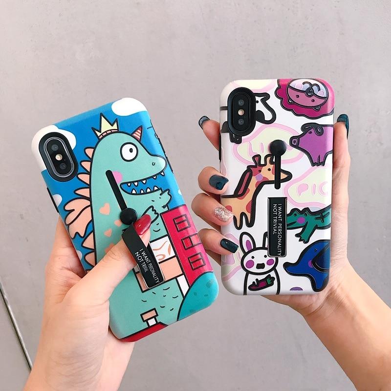 Cartoon Dinosaur & Animals Holder iPhone Case