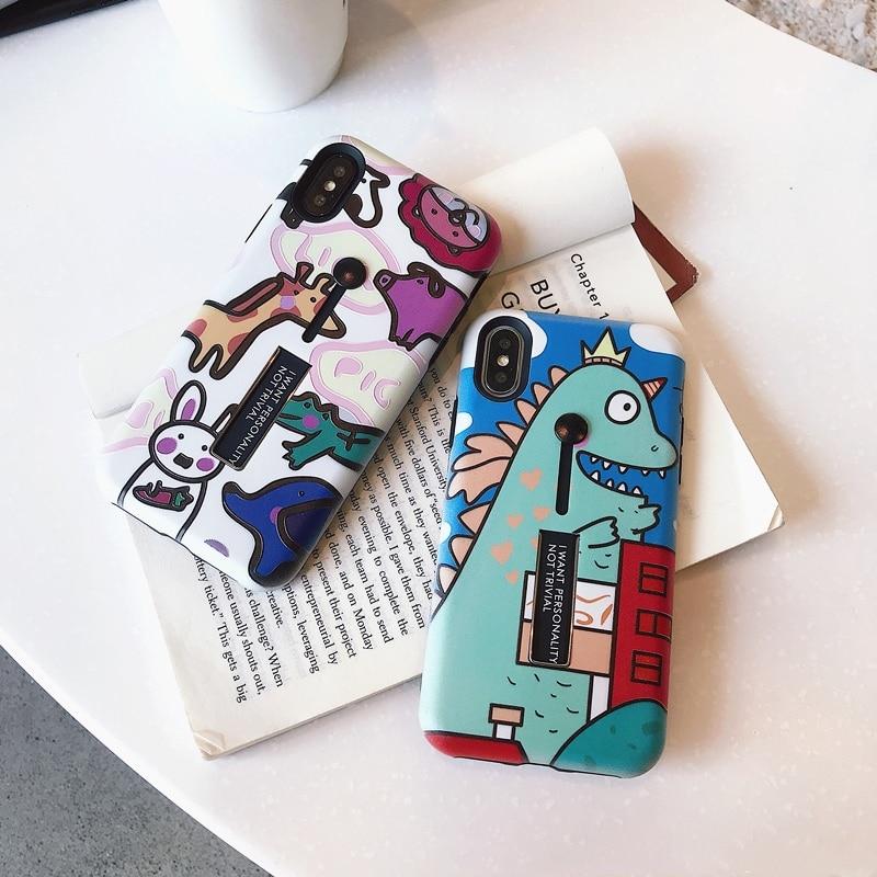 Cartoon Dinosaur & Animals Holder iPhone Case