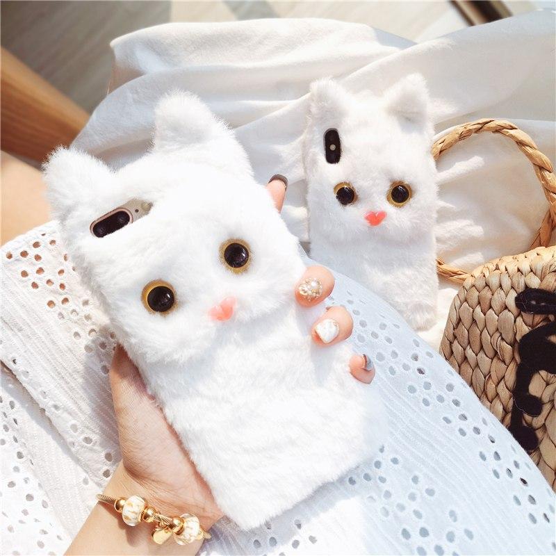 White Cat Plush Fur iPhone Case